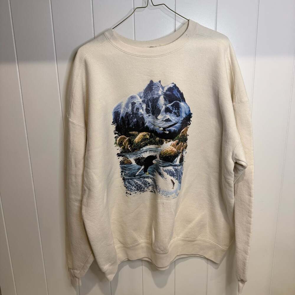 Vintage 90s Mountain and Eagle Scenic Graphic Crewneck Sweatshirt